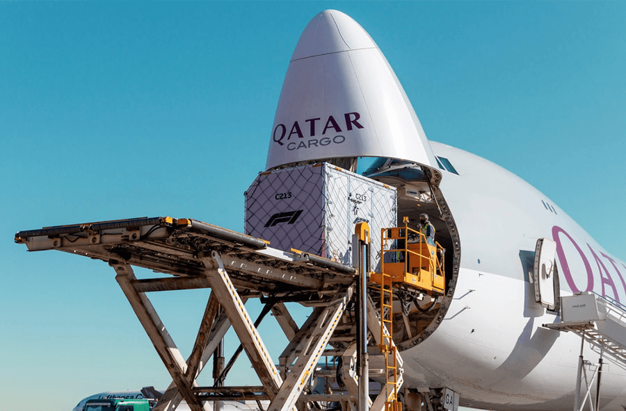 Cargo being loaded onto a Qatar Airways freight aircraft